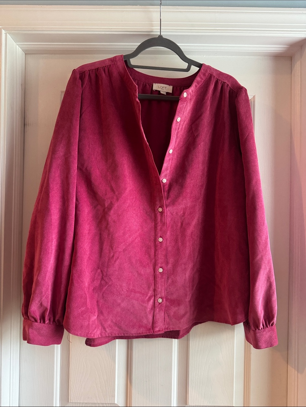 LOFT Deep Pink Textured Button-Front Blouse Size XL hardly worn